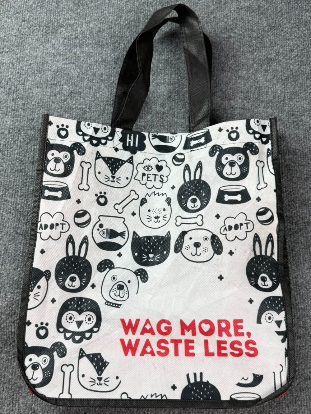 Petco Wag More Waste Less Reusable Shopping Tote Bag Black White Pets Dog Cat